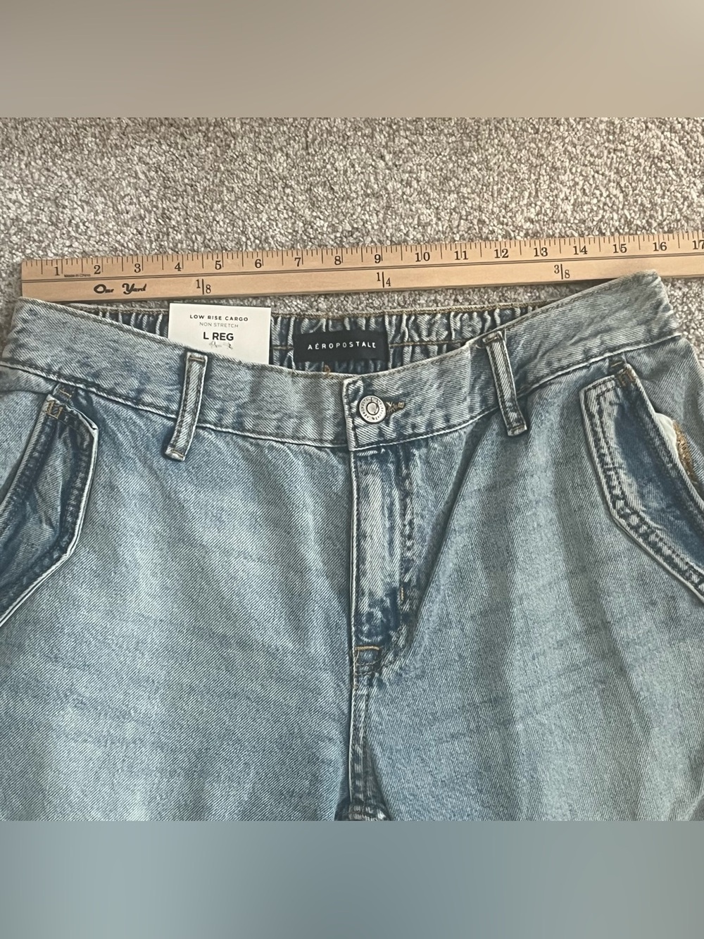 Aeropostale Light Wash Low Rise Denim Cargo Pants Y2K Juniors Size Large - Picture 6 of 9
